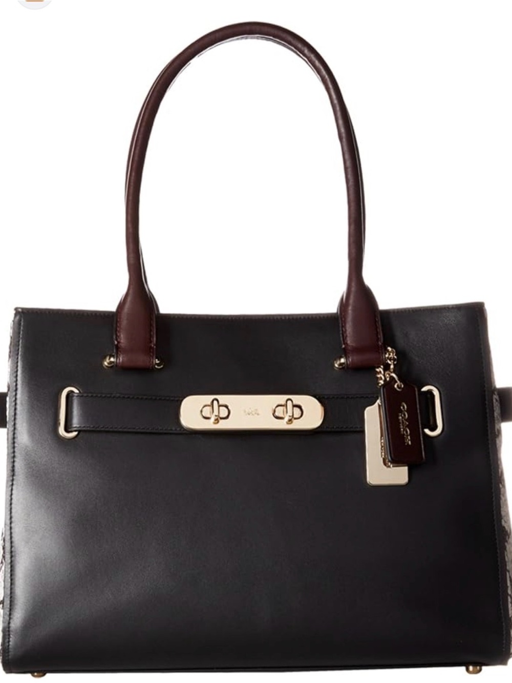 Coach swagger Black Tote with Brown Handles and Gold Hardware